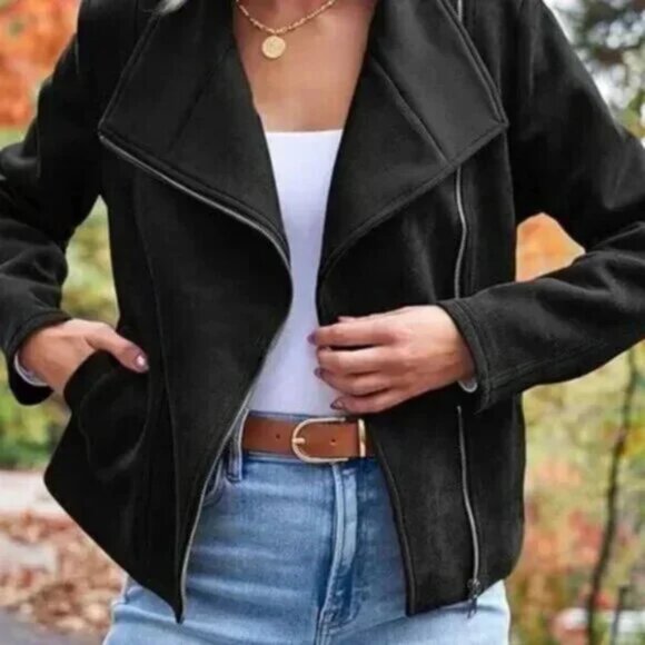 NEW Black Jacket Fall / Winter Fashion Clothes Size XL Extra Large Cropped Coat - Picture 1 of 6